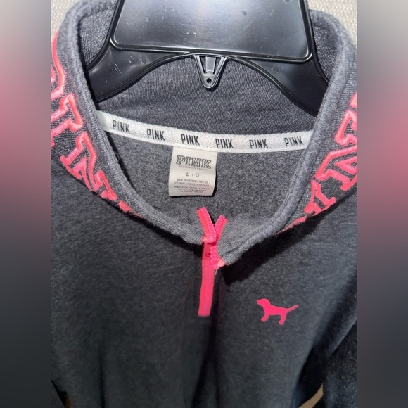 Victoria's Secret PINK Gray and Pink Logo 1/4 Zip pullover sweatshirt Large - Picture 3 of 6